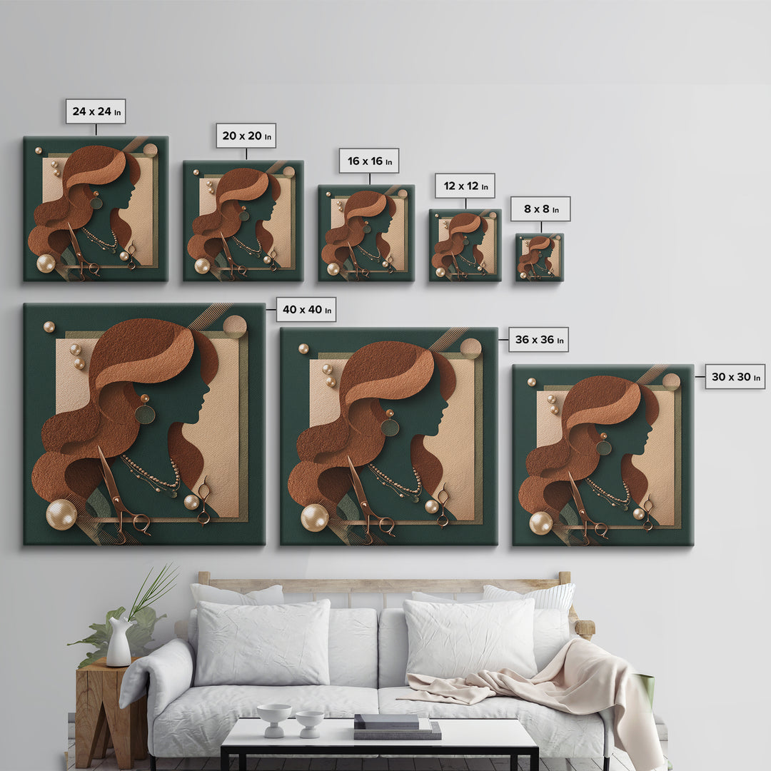 Copper Hair Silhouette Canvas Print, Hair Salon Art, Gallery Decor, Living Room Decor, Oil Painting, Style, Wall Art, HSA-1x1-82