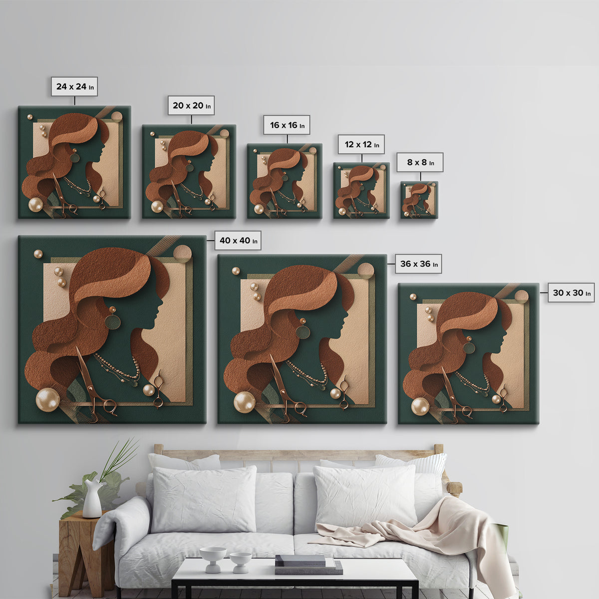 Copper Hair Silhouette Canvas Print, Hair Salon Art, Gallery Decor, Living Room Decor, Oil Painting, Style, Wall Art, HSA-1x1-82