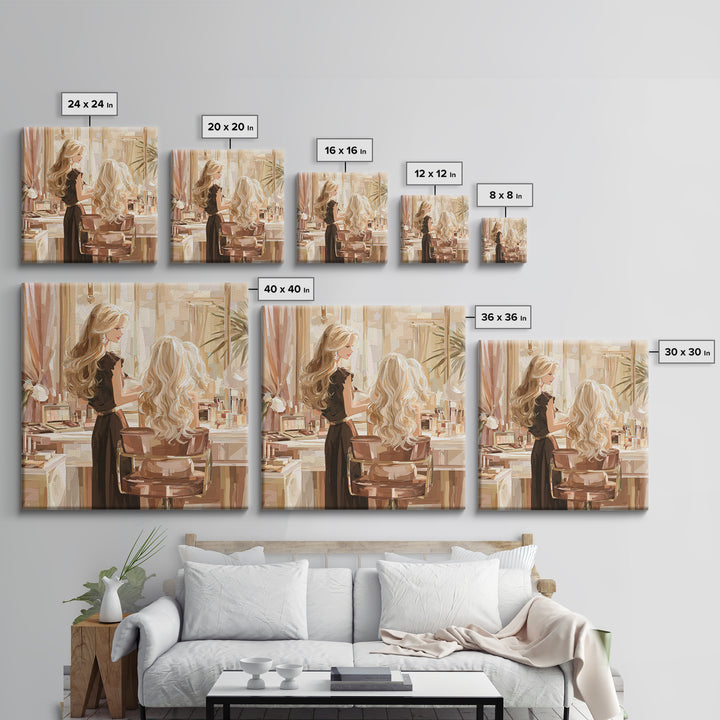 Blonde Waves Painted Framed Canvas Print, Hair Salon Art, Textured Painting, Living Room Decor, Fine Art, Style, Black Art, HSA-1x1-88