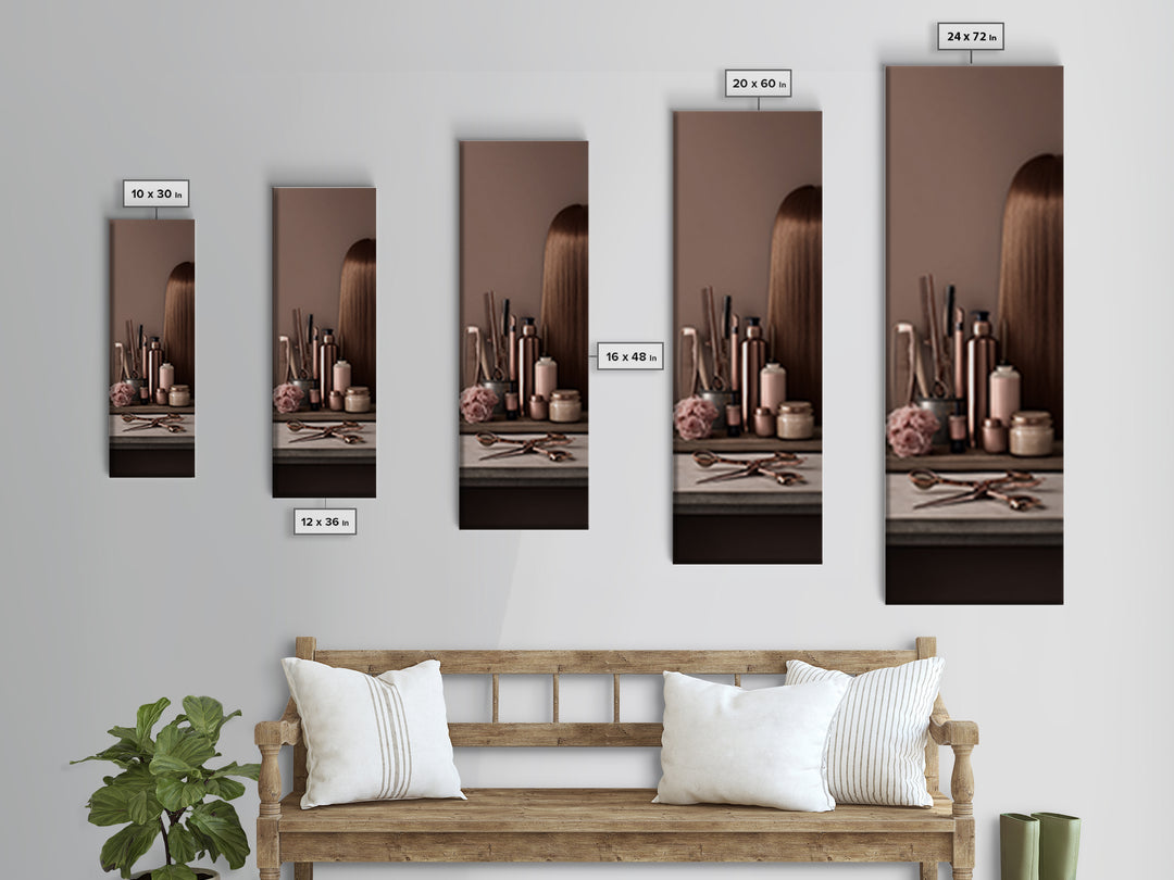 Rose Gold Salon Tool Still Life Canvas Print, Hair Salon Art, Afrocentric Art, Living Room Decor, Style, Statement Artwork, HSA-1x3-2