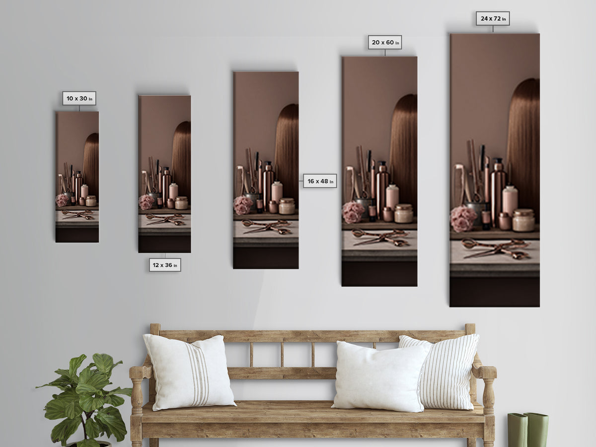 Rose Gold Salon Tool Still Life Canvas Print, Hair Salon Art, Afrocentric Art, Living Room Decor, Style, Statement Artwork, HSA-1x3-2