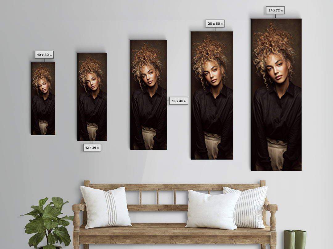 Curly Hair Portrait Canvas Print, Hair Salon Art, Digital Prints, Living Room Decor, Oil Painting, Style, Black Woman Art, HSA-1x3-27