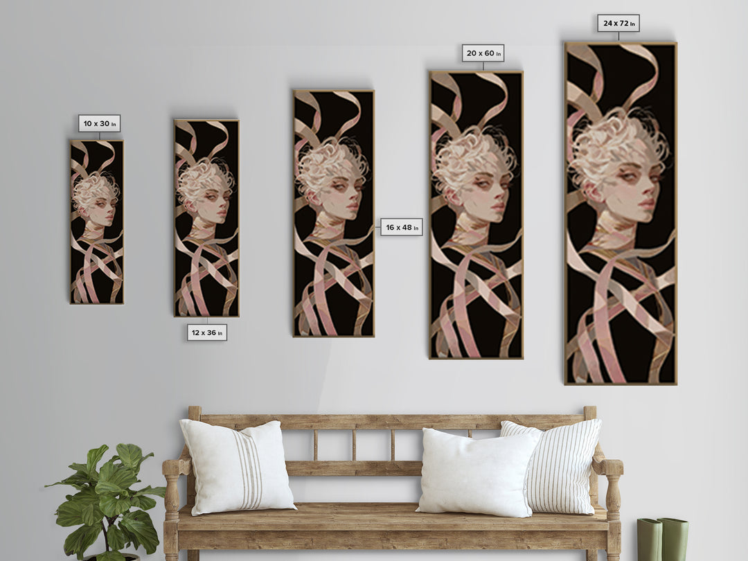 Hair Strands Turning into Abstract Ribbons Canvas Print, Hair Salon Art, Black Wall Art, Living Room Decor, Fine Art, Style, HSA-1x3-33