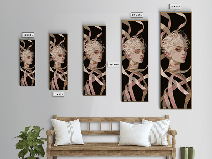 Hair Strands Turning into Abstract Ribbons Canvas Print, Hair Salon Art, Black Wall Art, Living Room Decor, Fine Art, Style, HSA-1x3-33
