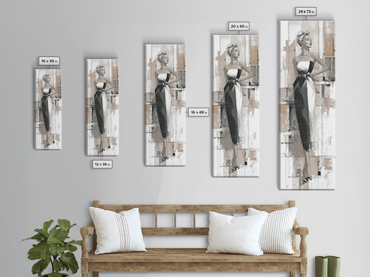 Black and White Line Art Salon Figure Canvas Print, Hair Salon Art, Metal Wall Art, Living Room Decor, Fine Art, Style, HSA-1x3-43