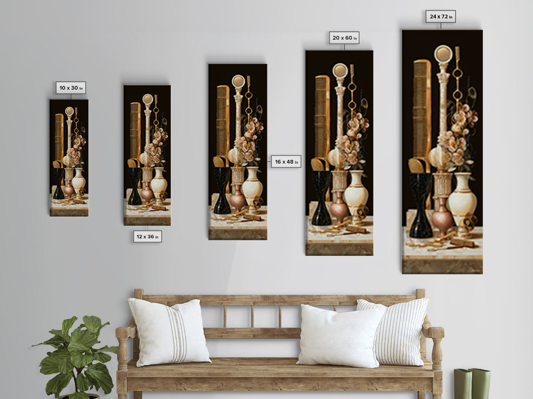 Baroque Mirror and Comb Still Life Framed Canvas Print, Hair Salon Art, Neutral Decor, Living Room Decor, Fine Art, Style, HSA-1x3-53