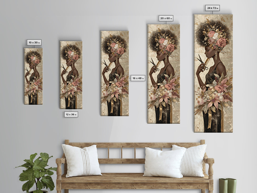 Afro Hair Portrait Canvas Print, Hair Salon Art, Metal Wall Art, Living Room Decor, Fine Art, Style, Black and White Art, HSA-1x3-56