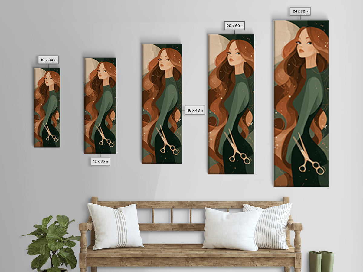 Copper Hair Silhouette Framed Canvas Print, Hair Salon Art, Girls Room Decor, Living Room Decor, Fine Art, Style, HSA-1x3-70