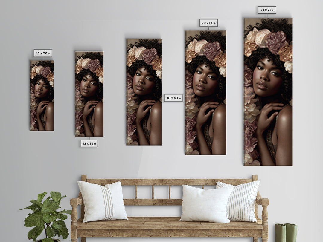 Afro Hair Portrait Framed Canvas Print, Hair Salon Art, African American Art, Living Room Decor, Oil Painting, Style, HSA-1x3-80