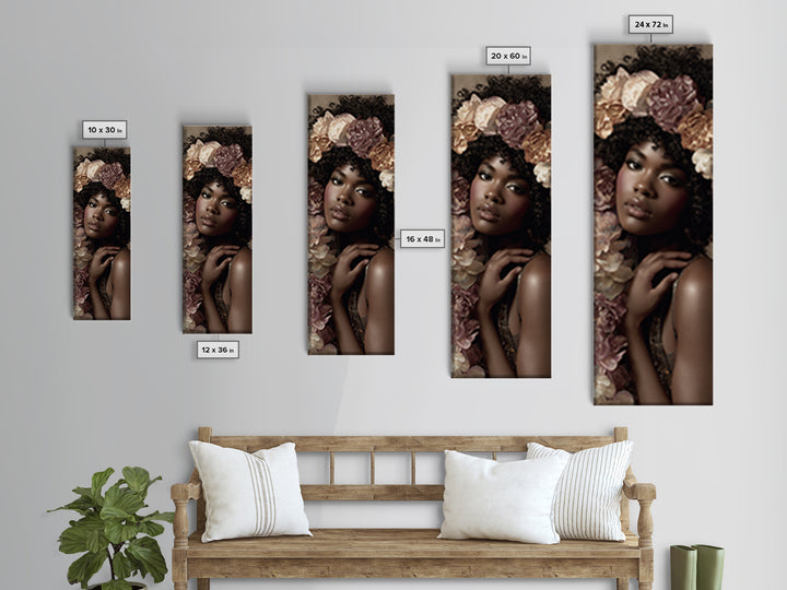Afro Hair Portrait Framed Canvas Print, Hair Salon Art, African American Art, Living Room Decor, Oil Painting, Style, HSA-1x3-80