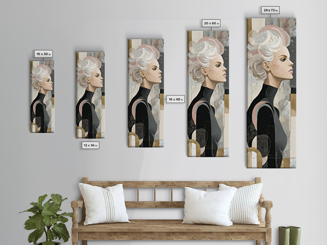 Abstract Hair Strands Forming Elegant Waves Framed Canvas Print, Hair Salon Art, Hairstylist, Living Room Decor, Abstract Art, HSA-1x3-87