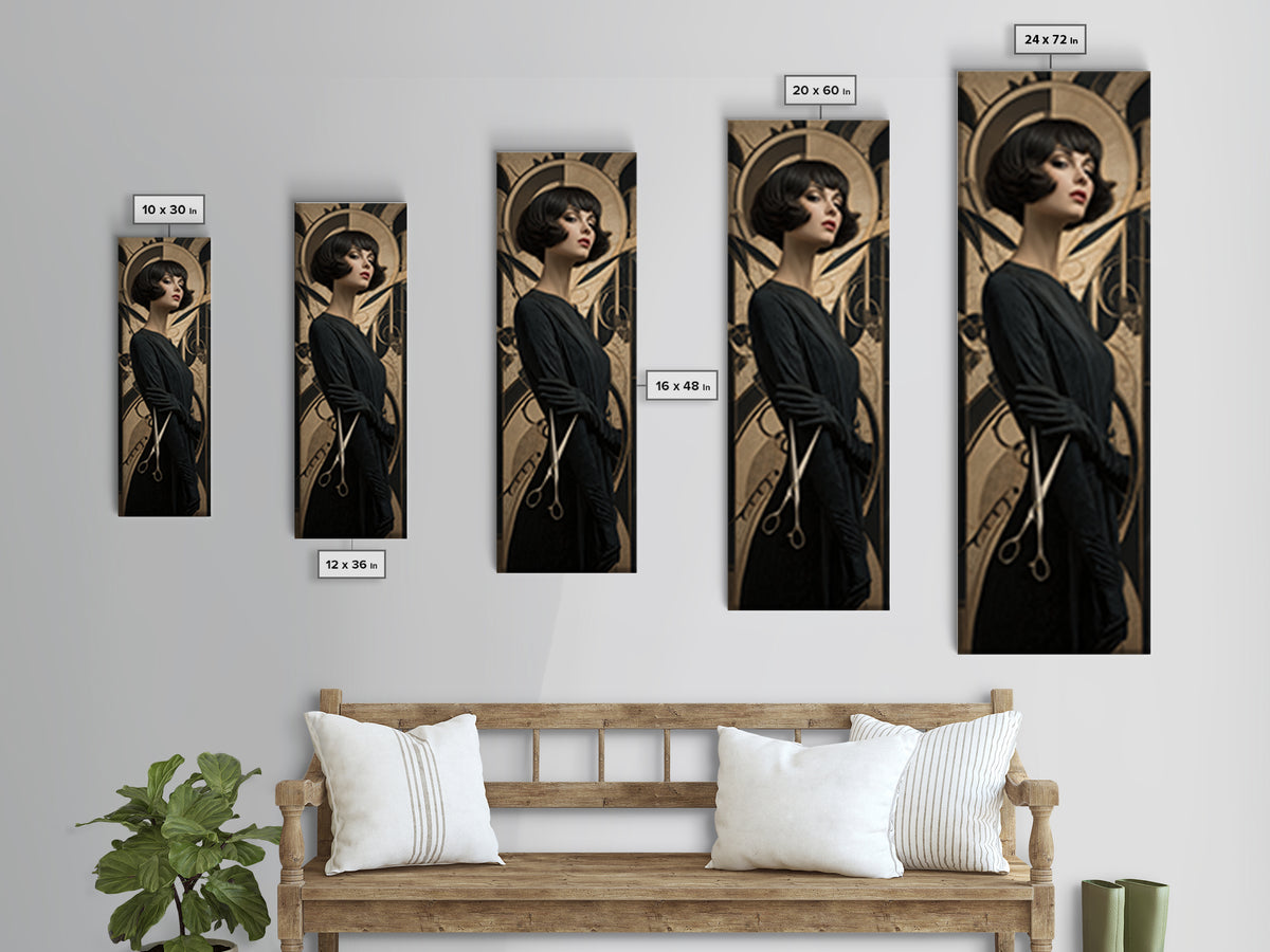 Woman with Dramatic Bob Haircut in Art Canvas Print, Hair Salon Art, African Art, Living Room Decor, Oil Painting, Style, HSA-1x3-88