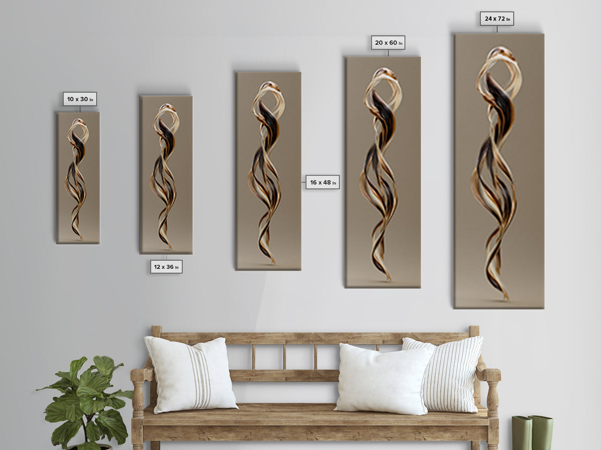 Hair Strands Turning into Abstract Ribbons Canvas Print, Hair Salon Art, Gallery Decor, Living Room Decor, Abstract Art, Style, HSA-1x3-9