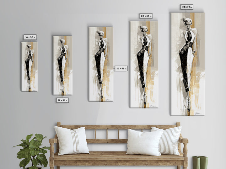 Black and White Line Art Salon Figure Framed Canvas Print, Hair Salon Art, Hair Stylist, Living Room Decor, Fine Art, Style, HSA-1x3-91