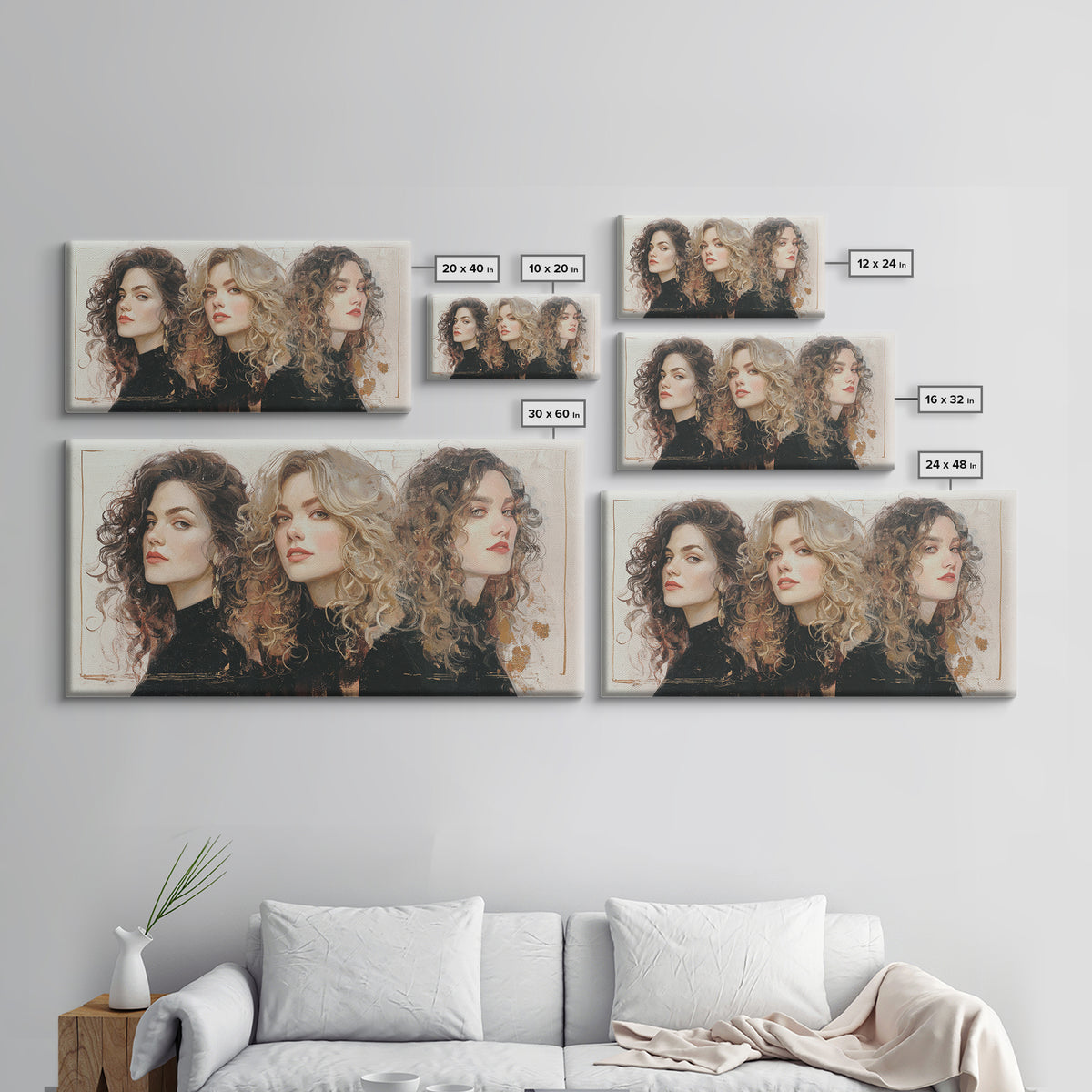 Curly Hair Portrait Framed Canvas Print, Hair Salon Art, Digital Download Art, Living Room Decor, Fine Art, Style, Home Decor, HSA-2x1-11