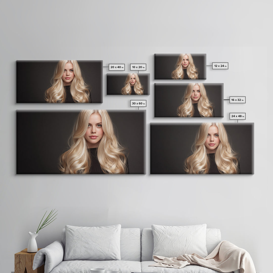 Blonde Waves Painted Framed Canvas Print, Hair Salon Art, Luxury Decor, Living Room Decor, Fine Art, Style, Printable Wall Art, HSA-2x1-12