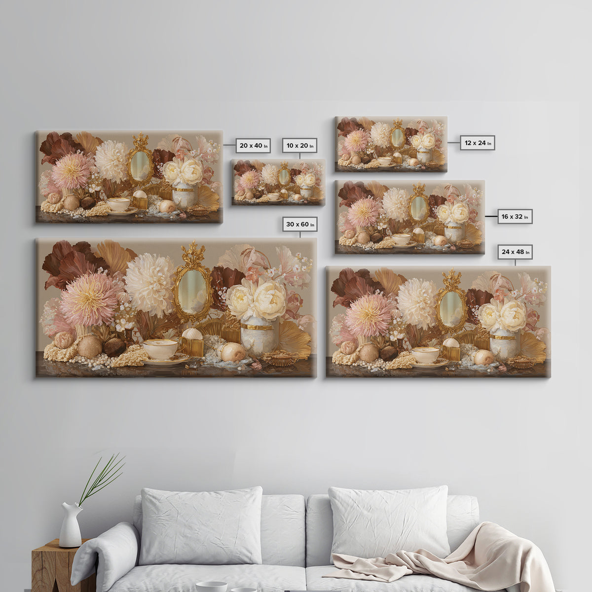Baroque Mirror and Comb Still Life Framed Canvas Print, Hair Salon Art, Minimalist Decor, Living Room Decor, Fine Art, Style, HSA-2x1-13