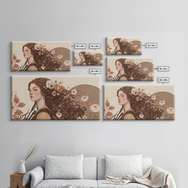 Botanical Hairstyle Portrait Canvas Print, Hair Salon Art, Boho Decor, Living Room Decor, Fine Art, Style, Art Print, HSA-2x1-26