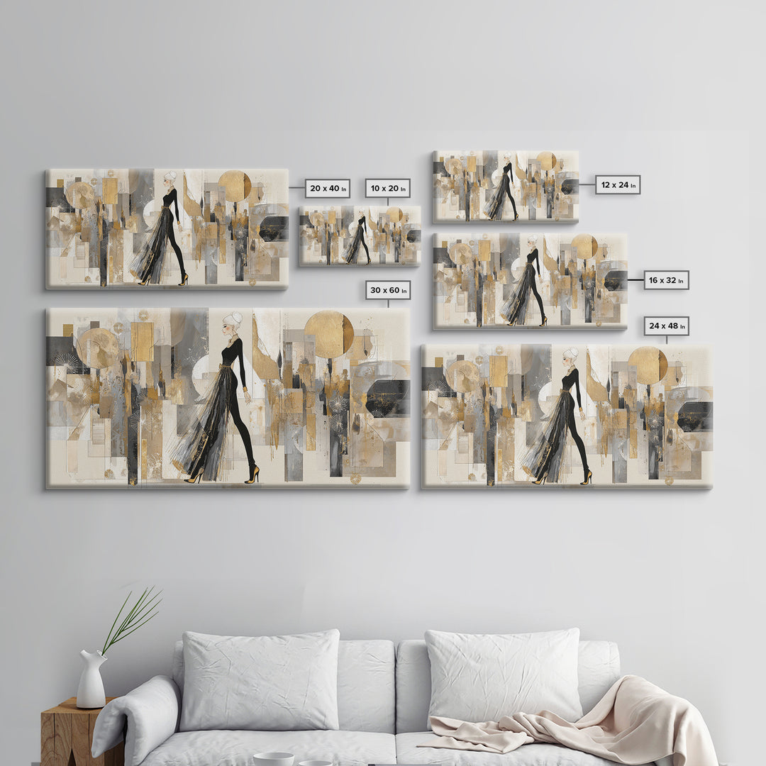 Black and White Line Art Salon Figure Framed Canvas Print, Hair Salon Art, Modern Decor, Living Room Decor, Fine Art, Style, HSA-2x1-27