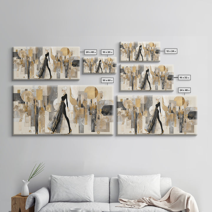 Black and White Line Art Salon Figure Framed Canvas Print, Hair Salon Art, Modern Decor, Living Room Decor, Fine Art, Style, HSA-2x1-27