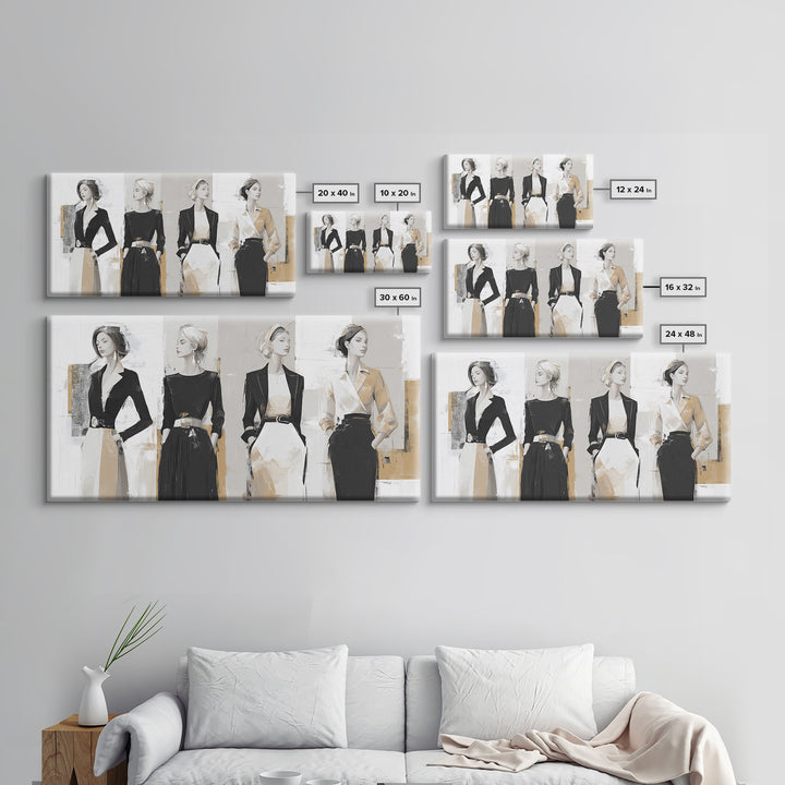 Black and White Line Art Salon Figure Framed Canvas Print, Hair Salon Art, Black Wall Art, Living Room Decor, Fine Art, Style, HSA-2x1-3