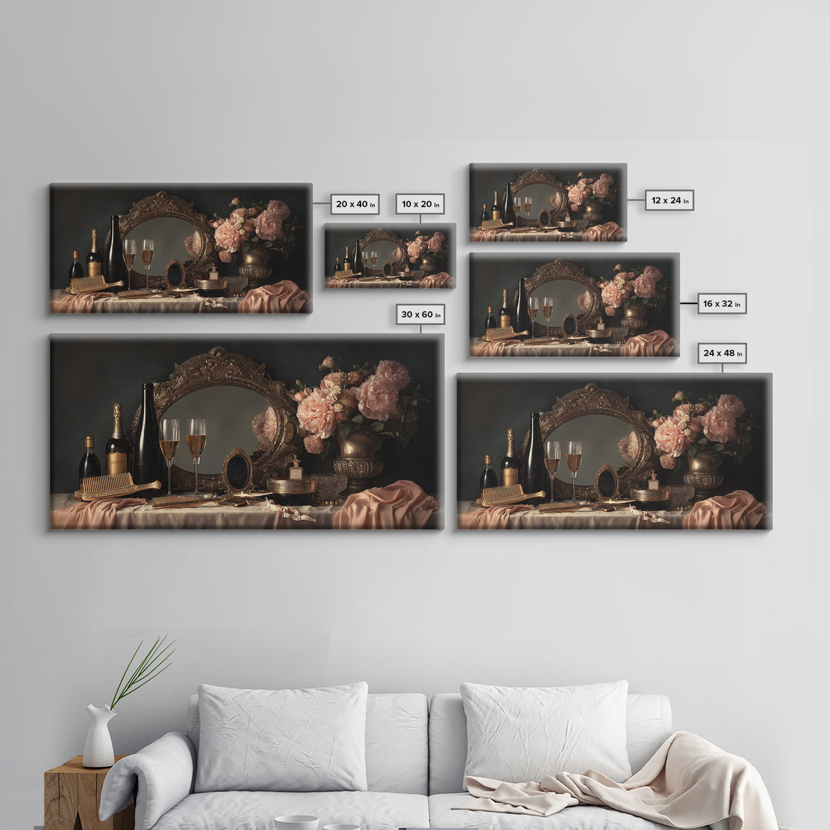 Baroque Mirror and Comb Still Life Framed Canvas Print, Hair Salon Art, Minimalist Decor, Living Room Decor, Fine Art, Style, HSA-2x1-37