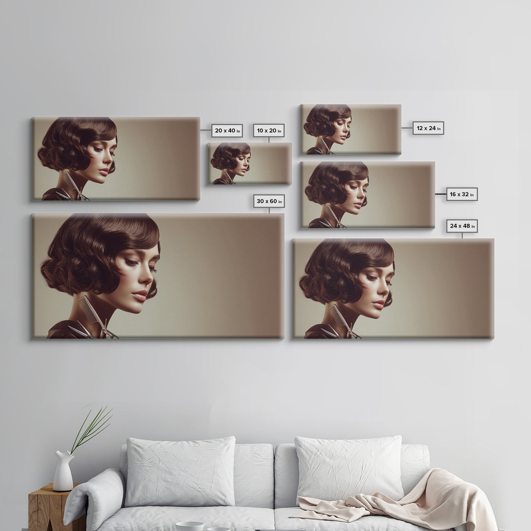 Woman with Dramatic Bob Haircut in Art Canvas Print, Hair Salon Art, Wall Decor, Living Room Decor, Style, African Art, HSA-2x1-48