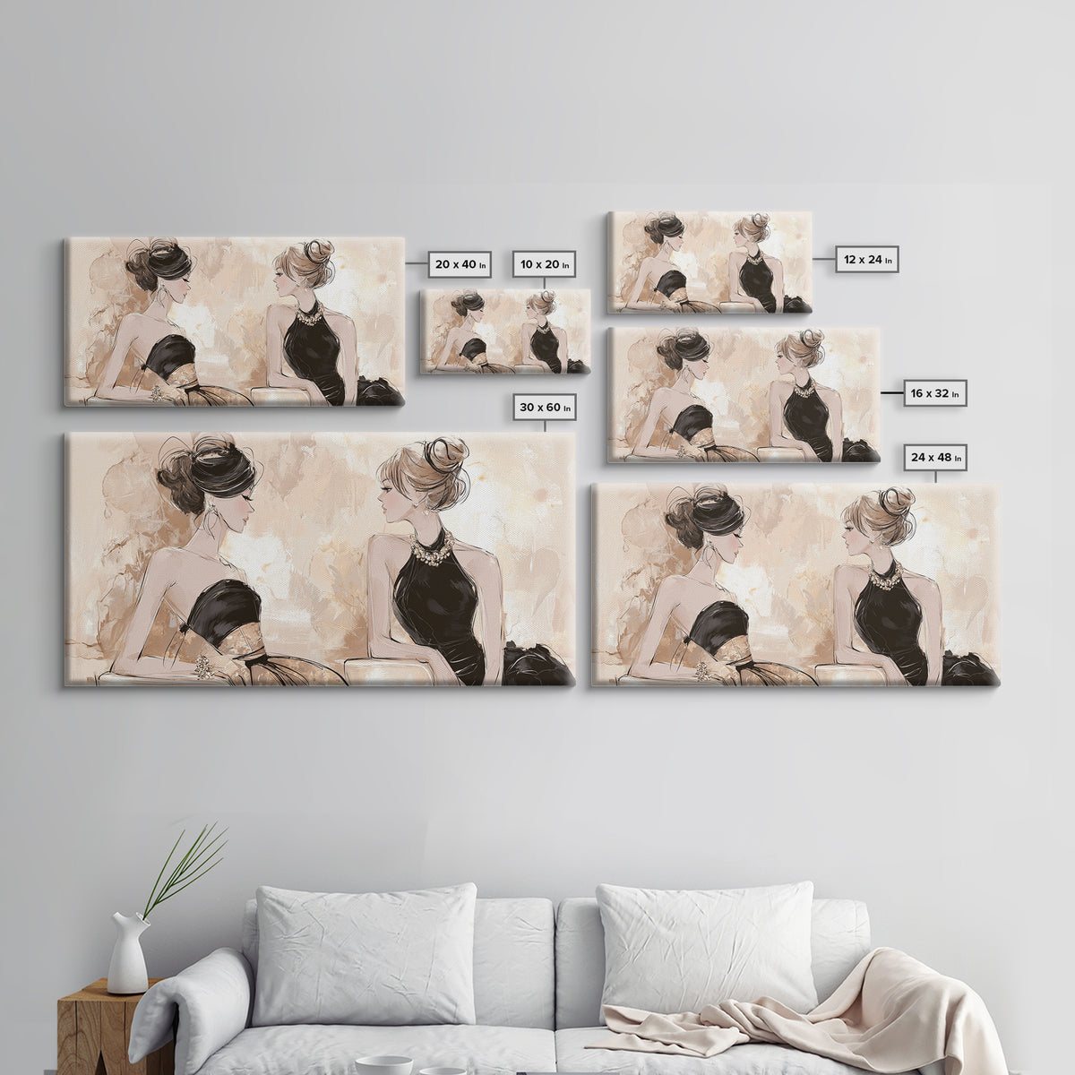 Black and White Line Art Salon Figure Framed Canvas Print, Hair Salon Art, Minimalist Wall Art, Living Room Decor, Style, HSA-2x1-51