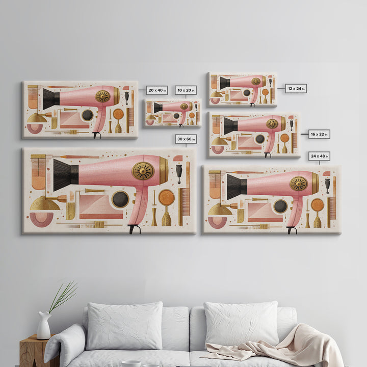 Hairdryer and Brush Canvas Print, Hair Salon Art, Metal Wall Art, Living Room Decor, Oil Painting, Style, Black and White Art, HSA-2x1-53