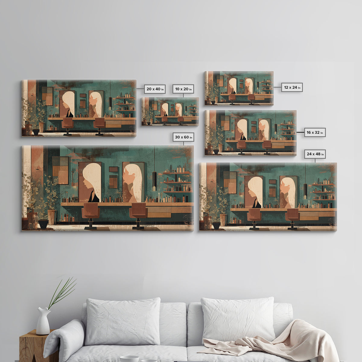 Copper Hair Silhouette Canvas Print, Hair Salon Art, Contemporary Art, Living Room Decor, Fine Art, Style, Modern Art, HSA-2x1-54