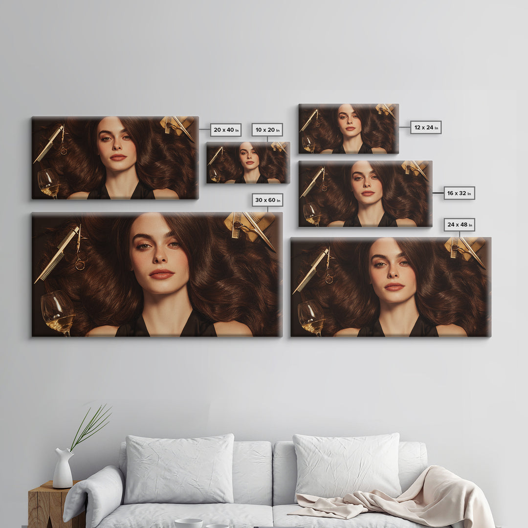 Luxury Black and Gold Beauty Emblem Canvas Print, Hair Salon Art, Metal Wall Art, Living Room Decor, Watercolor Art, Style, HSA-2x1-68