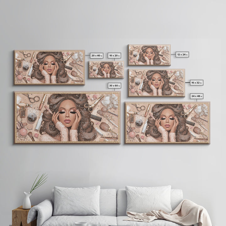 Glamour Face Portrait Canvas Print, Hair Salon Art, African Art, Living Room Decor, Fine Art, Style, Girls Room Decor, HSA-2x1-76