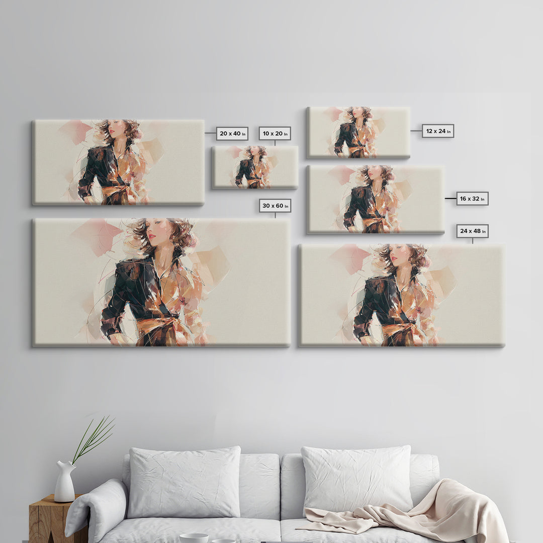 Colorful Fashion Illustration of a Stylish Woman Framed Canvas Print, Hair Salon Art, Black Art, Living Room Decor, Style, HSA-2x1-81