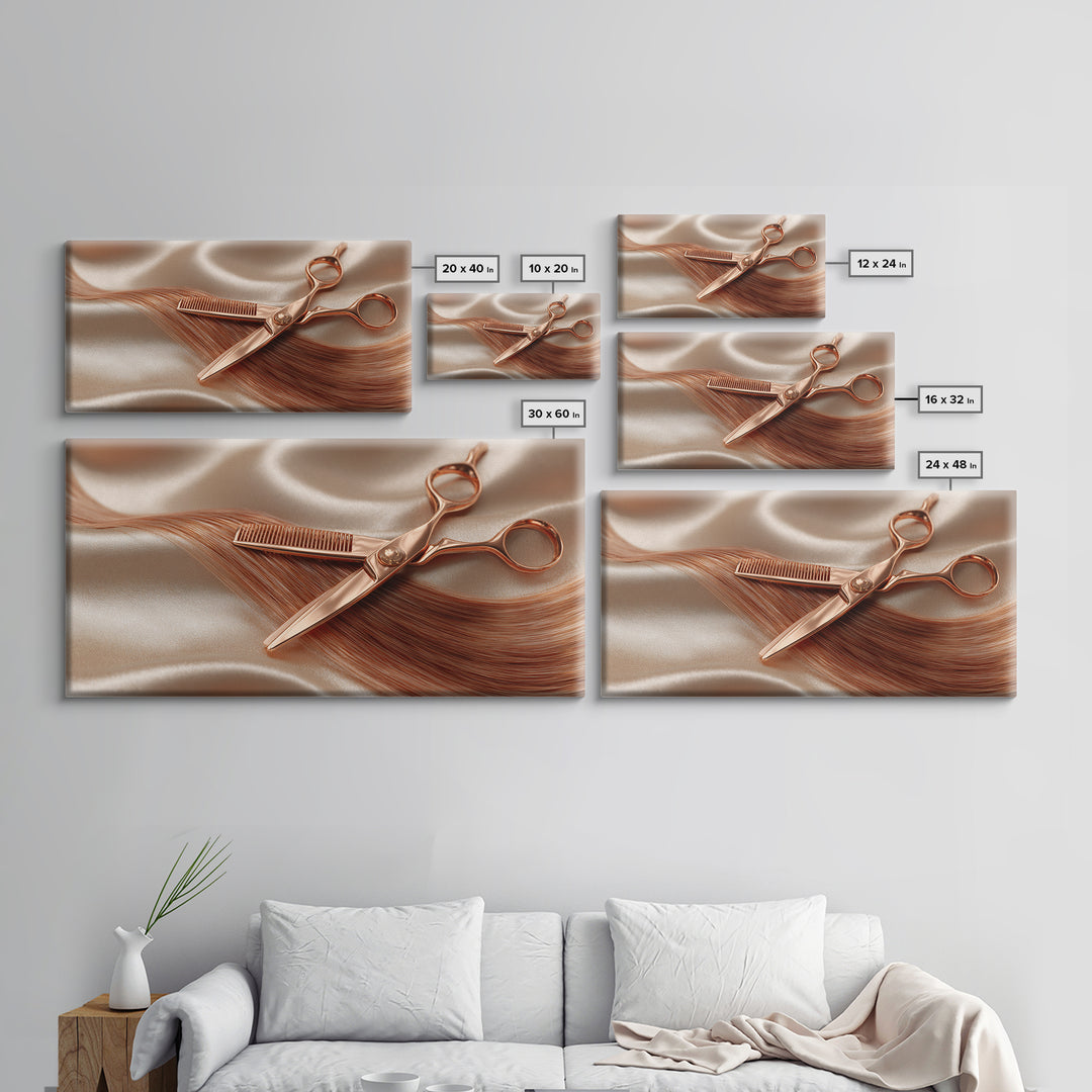 Rose Gold Salon Tool Still Life Canvas Print, Hair Salon Art, Wall Art, Living Room Decor, Fine Art, Style, Minimalist Wall Art, HSA-2x1-82
