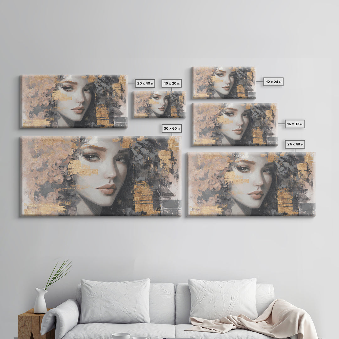 Curly Hair Portrait Framed Canvas Print, Hair Salon Art, Contemporary Art, Living Room Decor, Fine Art, Style, Modern Art, HSA-2x1-83
