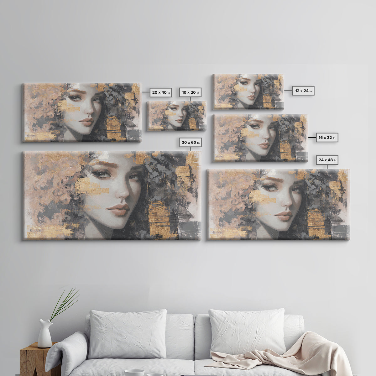 Curly Hair Portrait Framed Canvas Print, Hair Salon Art, Contemporary Art, Living Room Decor, Fine Art, Style, Modern Art, HSA-2x1-83