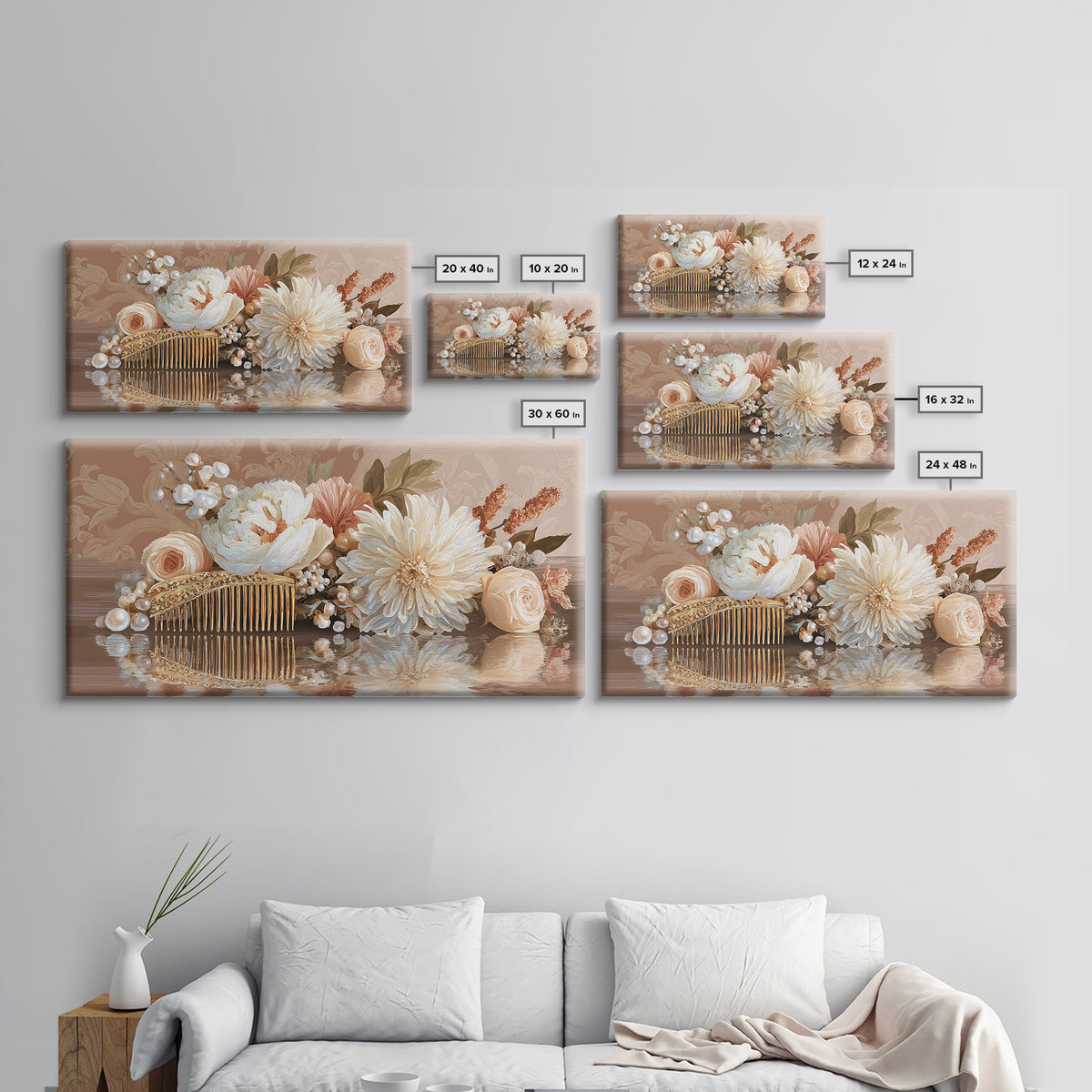 Baroque Mirror and Comb Still Life Framed Canvas Print, Hair Salon Art, Printable Art, Living Room Decor, Fine Art, Style, HSA-2x1-85