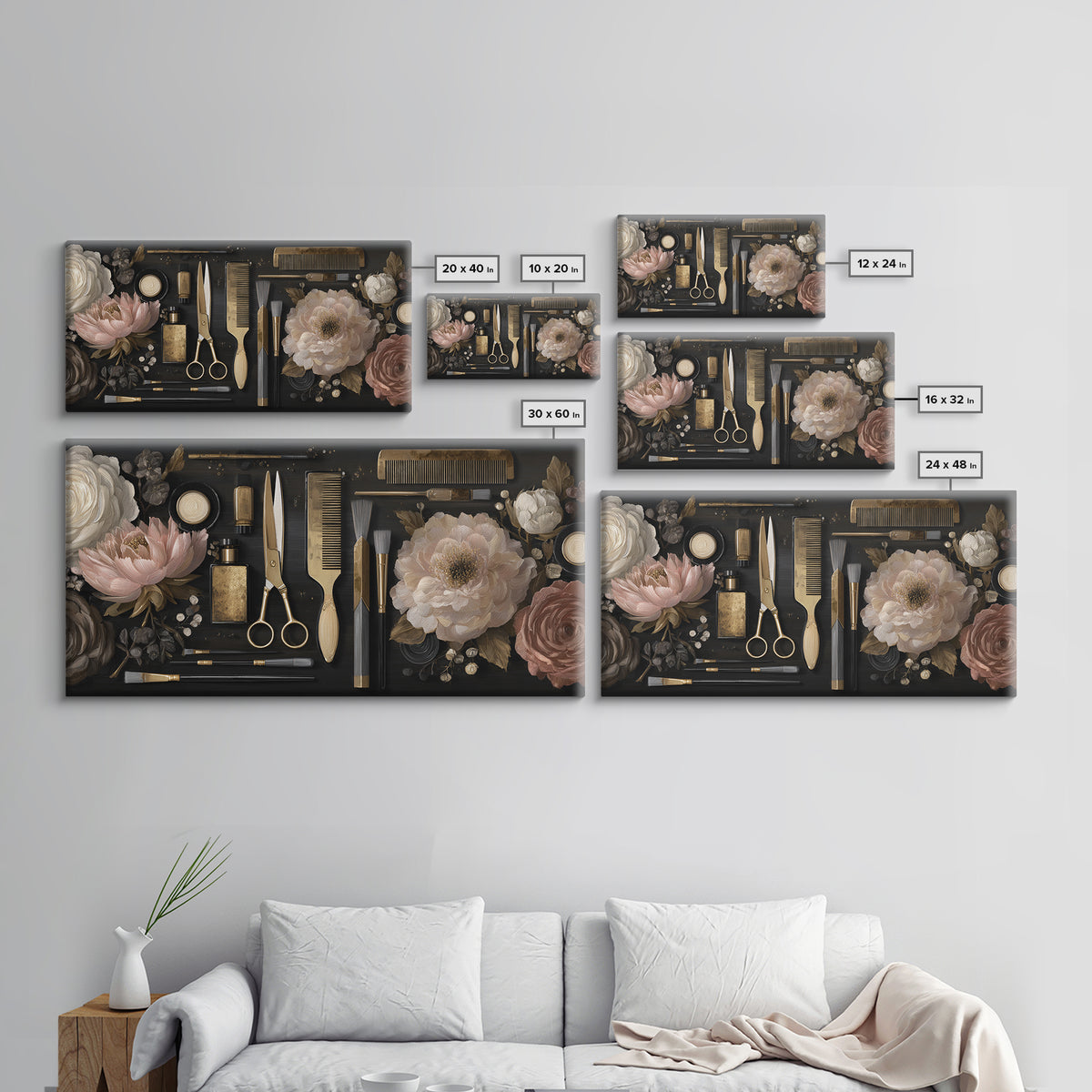 Luxury Black and Gold Beauty Emblem Framed Canvas Print, Hair Salon Art, African American Art, Living Room Decor, Oil Painting, HSA-2x1-92