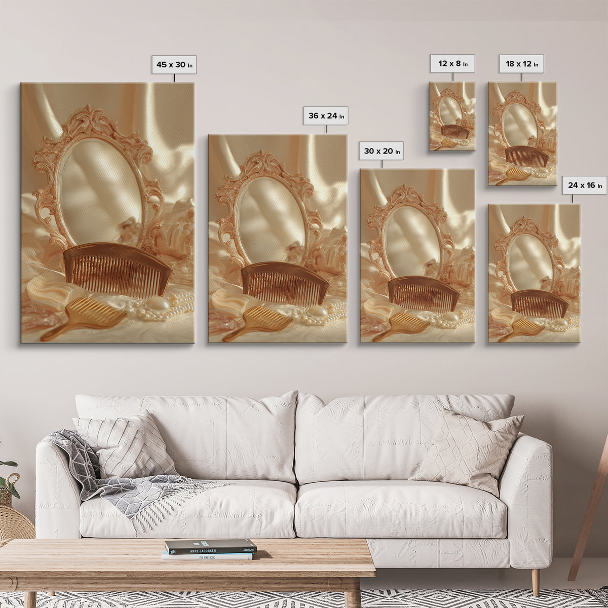 Baroque Mirror and Comb Still Life Framed Canvas Print, Hair Salon Art, Wall Art, Living Room Decor, Fine Art, Style, HSA-2x3-1