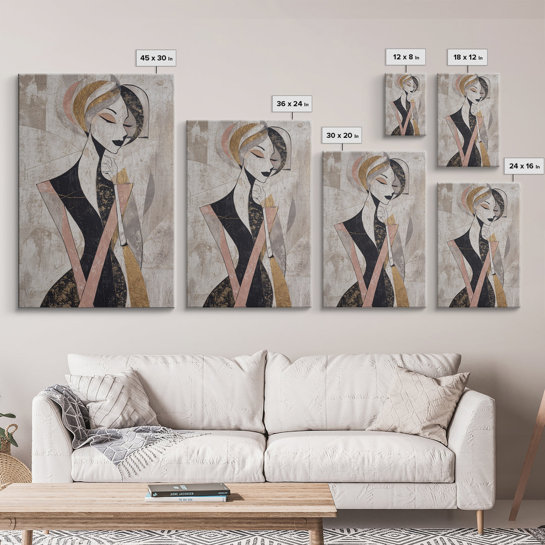 Black and White Line Art Salon Figure Canvas Print, Hair Salon Art, Home Decor, Living Room Decor, Fine Art, Style, HSA-2x3-15