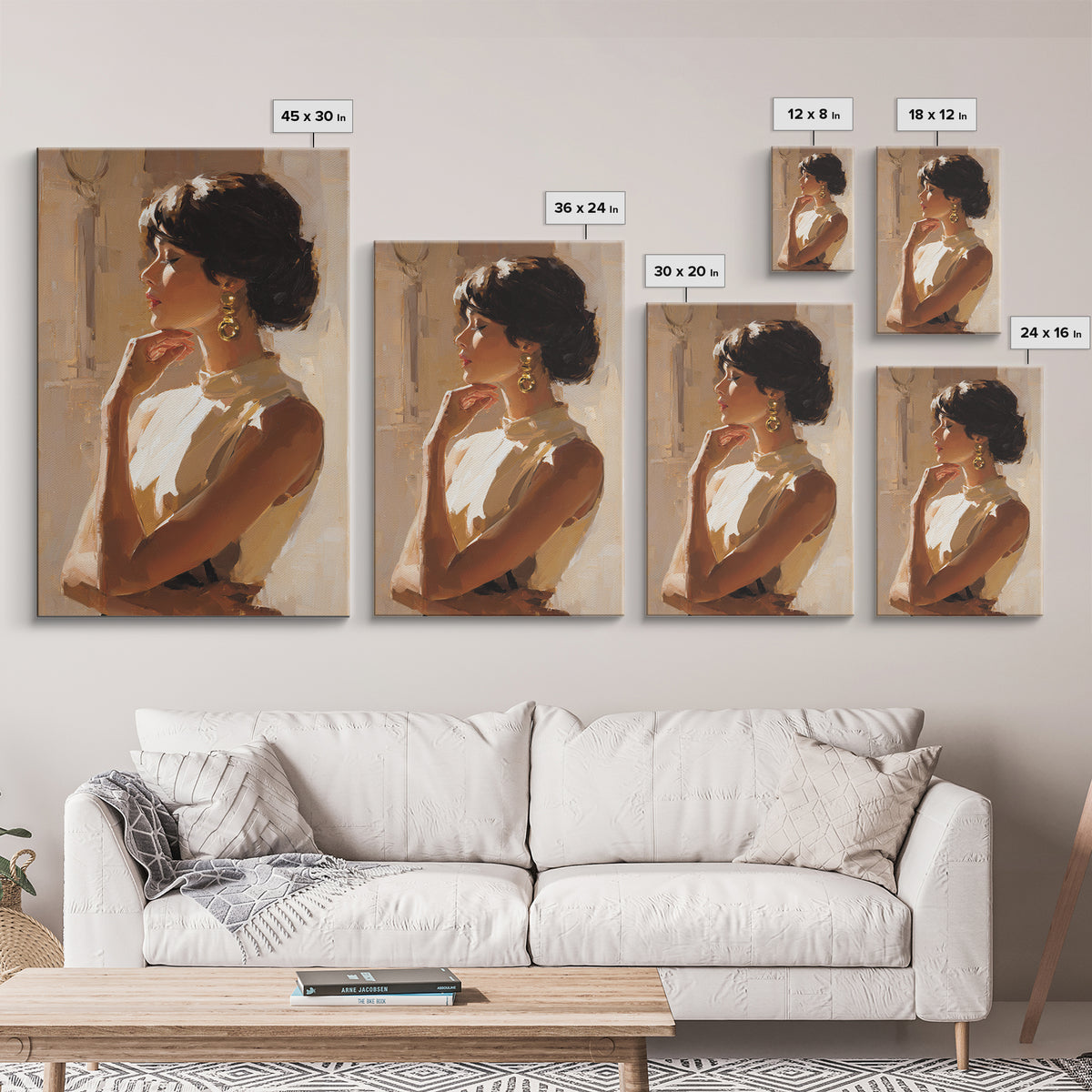 Minimal Female Profile Framed Canvas Print, Hair Salon Art, Digital Art, Living Room Decor, Oil Painting, Style, HSA-2x3-20