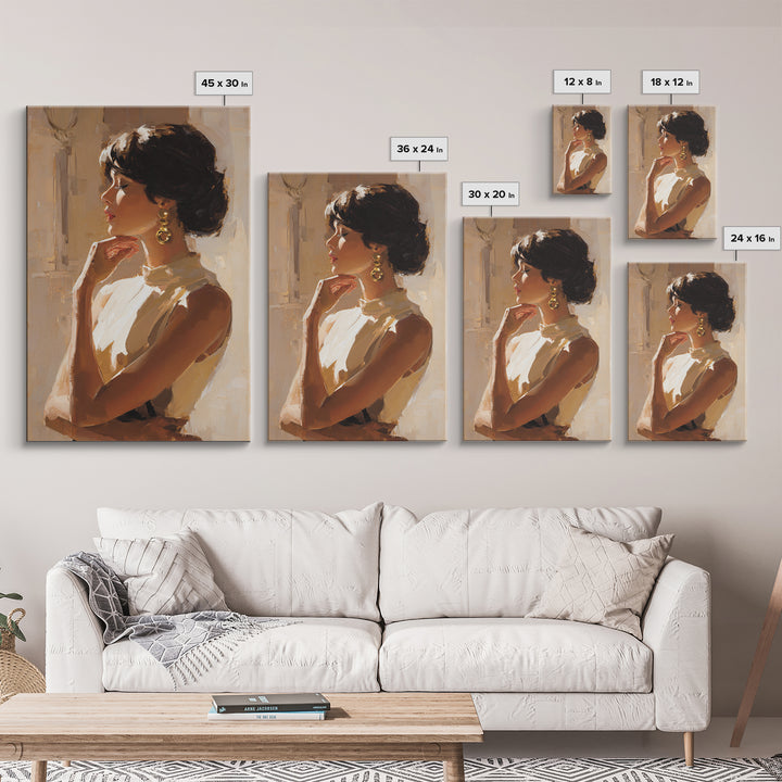 Minimal Female Profile Framed Canvas Print, Hair Salon Art, Digital Art, Living Room Decor, Oil Painting, Style, HSA-2x3-20