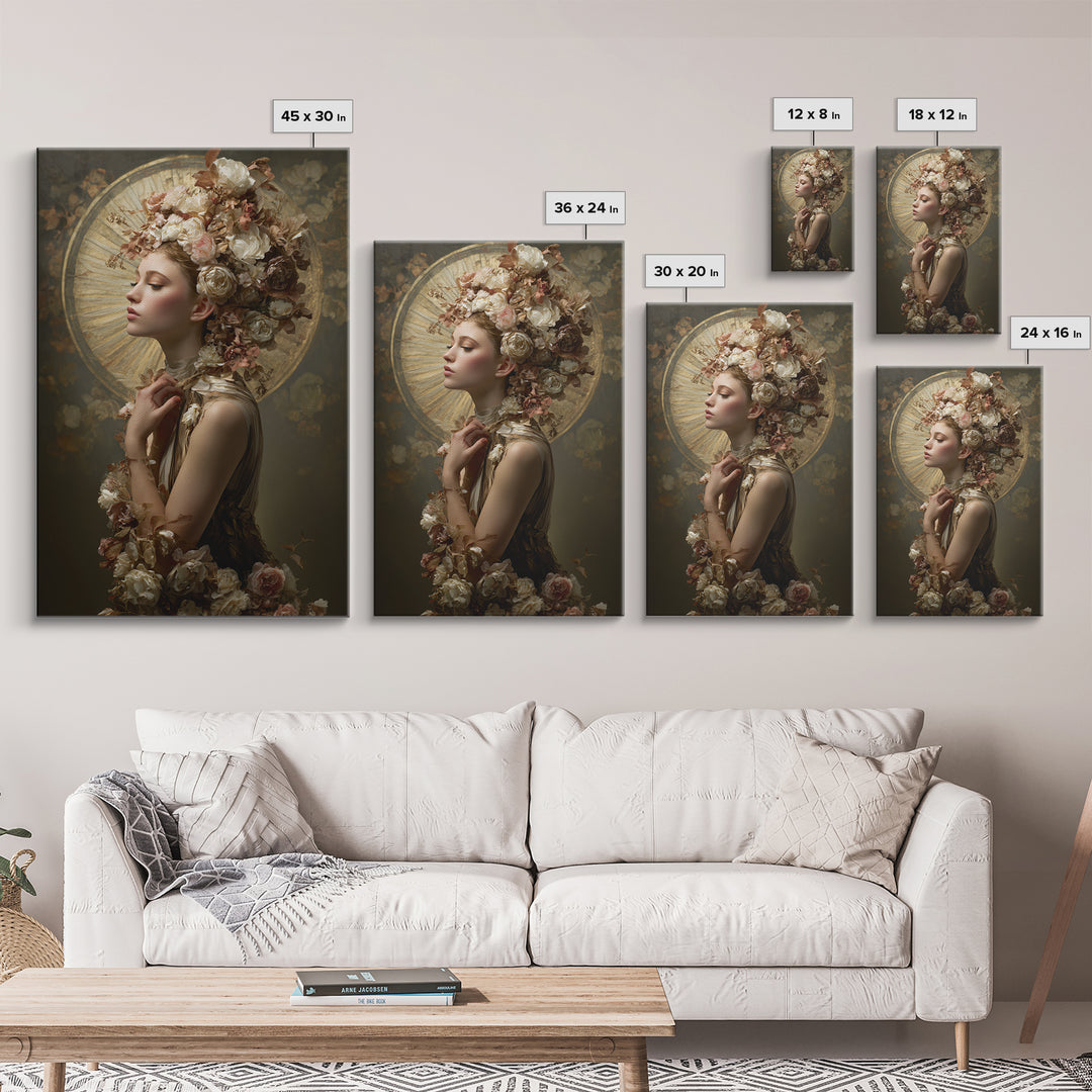 Botanical Hairstyle Portrait Framed Canvas Print, Hair Salon Art, Wall Art, Living Room Decor, Style, Minimalist Wall Art, HSA-2x3-38