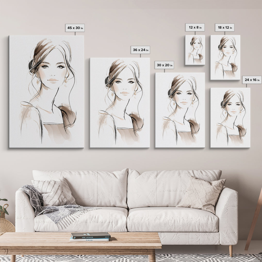 Black and White Line Art Salon Figure Canvas Print, Hair Salon Art, Minimalist Decor, Living Room Decor, Oil Painting, Style, HSA-2x3-39