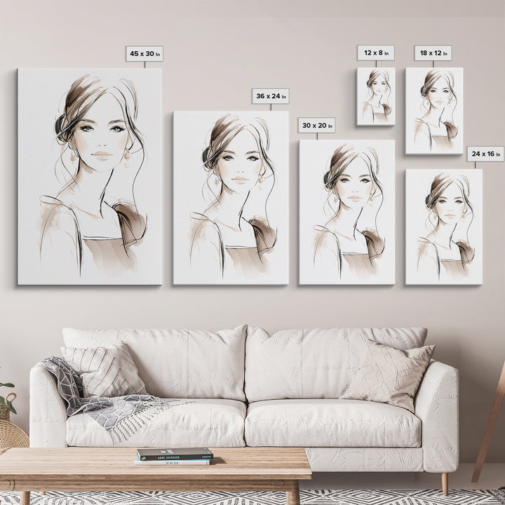 Black and White Line Art Salon Figure Canvas Print, Hair Salon Art, Minimalist Decor, Living Room Decor, Oil Painting, Style, HSA-2x3-39
