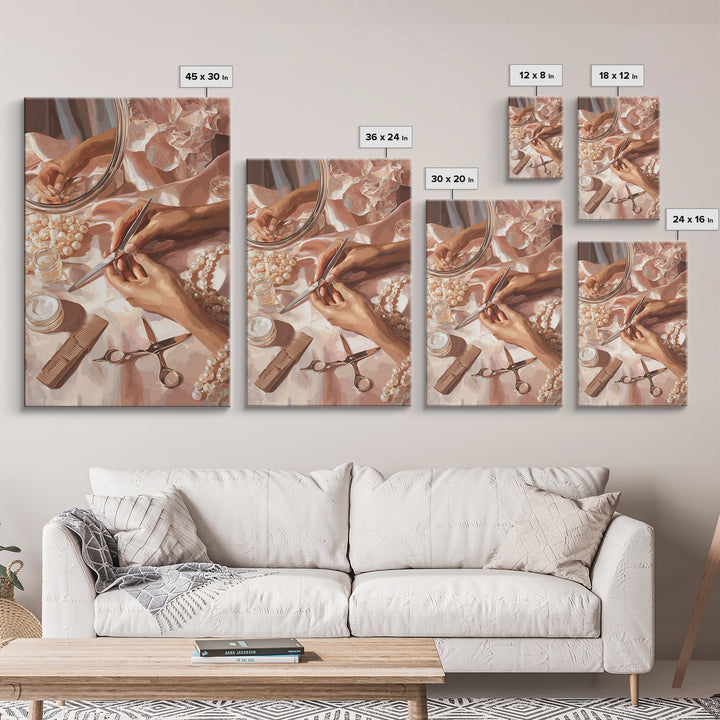 Elegant Hands Styling Hair Canvas Print, Hair Salon Art, Minimalist Decor, Living Room Decor, Fine Art, Style, Black Wall Art, HSA-2x3-54