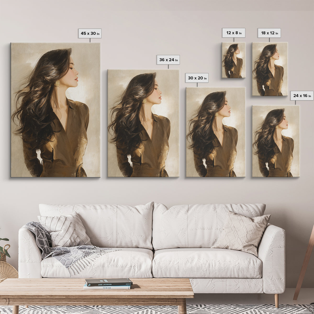 Fashion Portrait with Flowing Glossy Hair Canvas Print, Hair Salon Art, African American Art, Living Room Decor, Style, HSA-2x3-57