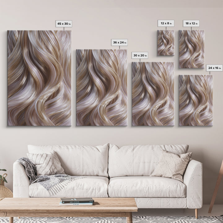 Abstract Hair Strands Forming Elegant Waves Framed Canvas Print, Hair Salon Art, Living Room Decor, Abstract Art, Style, HSA-2x3-59