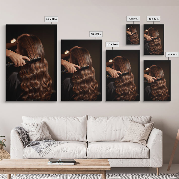 Elegant Hands Styling Hair Framed Canvas Print, Hair Salon Art, Boho Decor, Living Room Decor, Fine Art, Style, Art Print, HSA-2x3-6