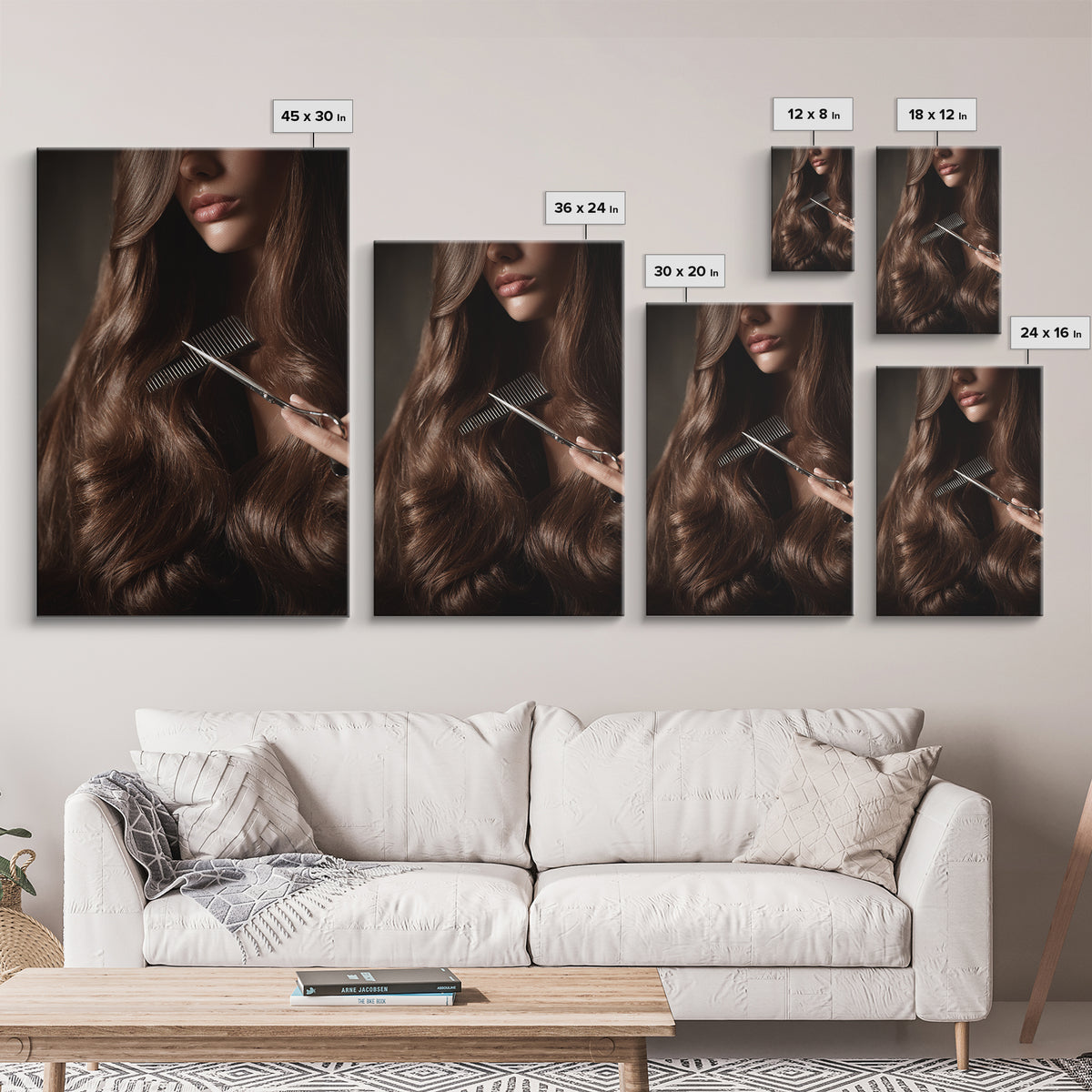 Elegant Hands Styling Hair Framed Canvas Print, Hair Salon Art, Digital Prints, Living Room Decor, Style, Black Woman Art, HSA-2x3-78